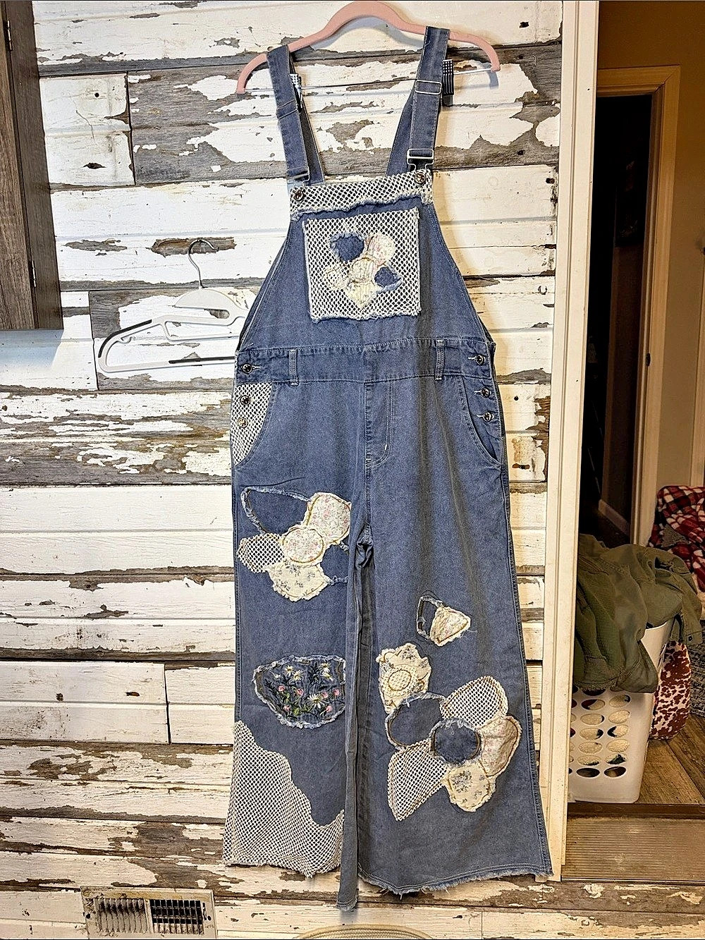 POL Denim Multi Denim Overalls in Blue & White Size Medium ((014